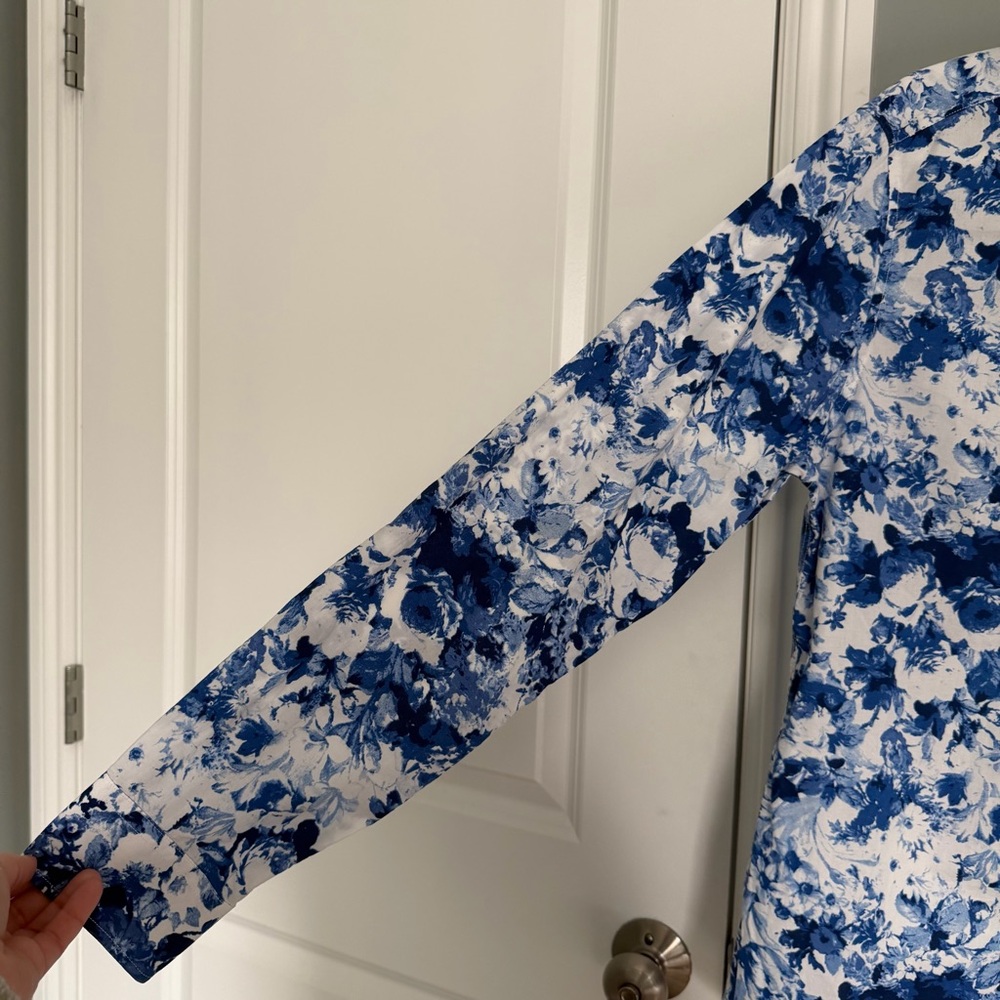 Nick Graham 100% Cotton Modern Fit Blue White Floral Men's Button Down Shirt - Picture 4 of 14